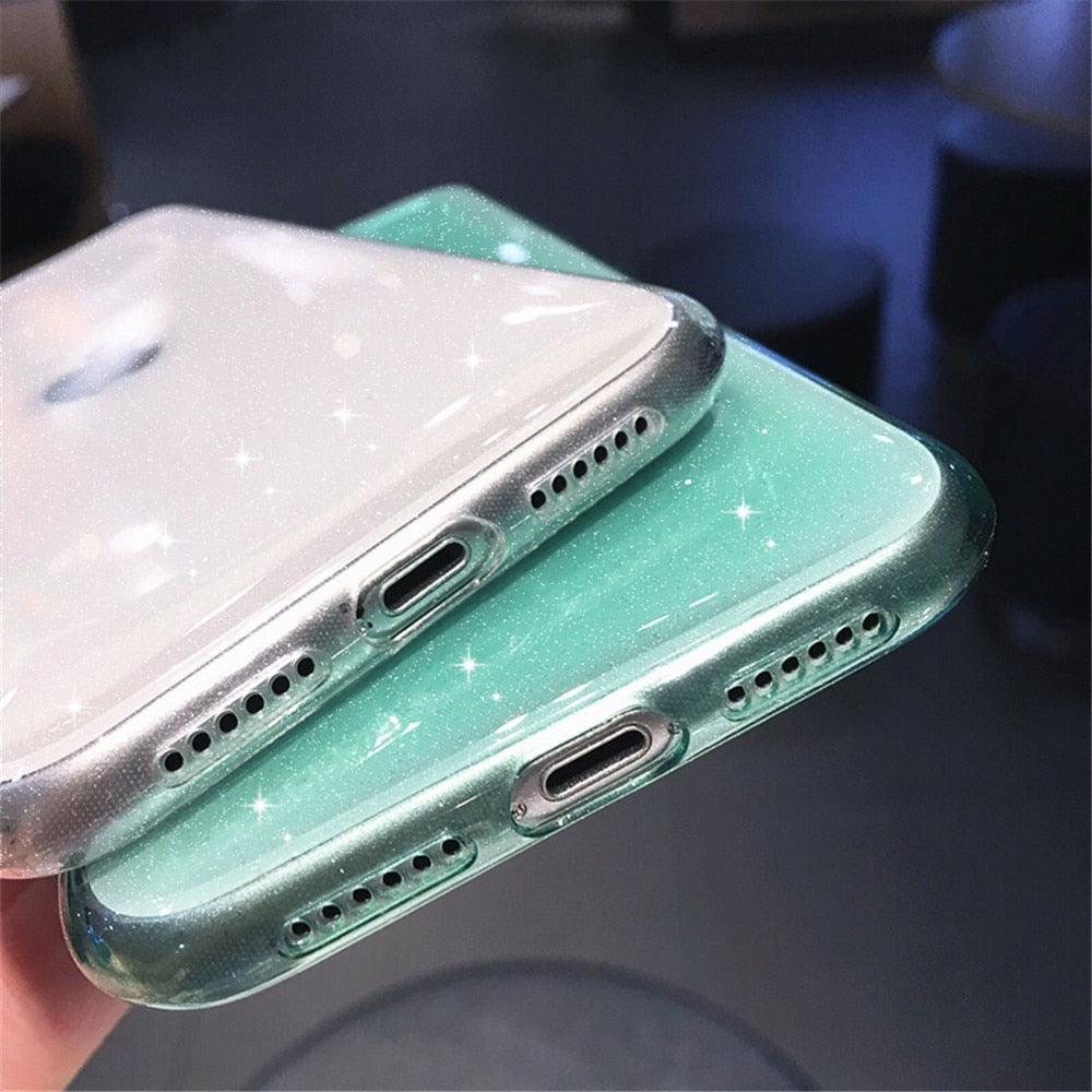Coque de téléphone transparente à paillettes brillantes pour modèles d'iPhone