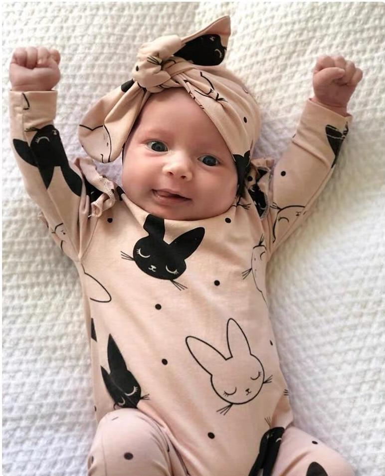 Modern Baby Girls Cartoon Rabbit Pattern Romper Set