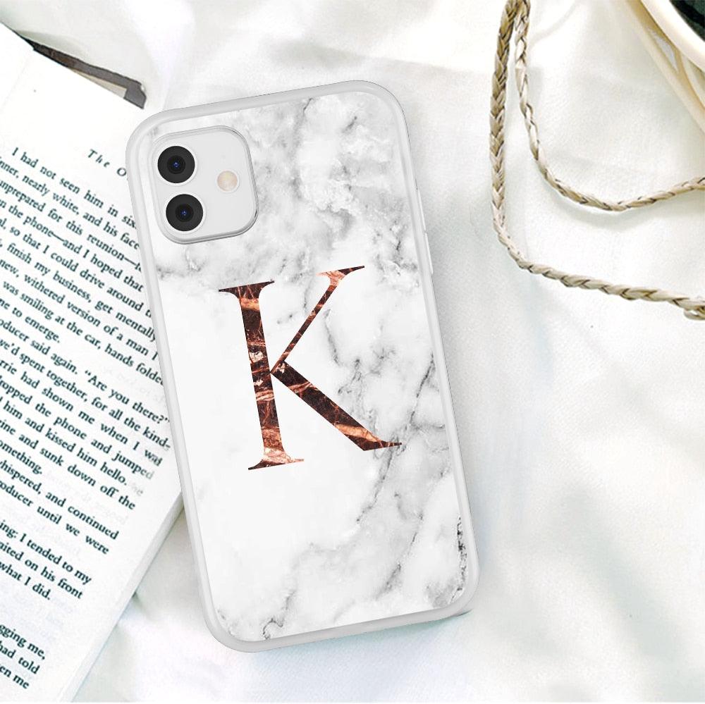 Funda de teléfono de textura de mármol blanco A-Z premium para iPhone 12 Mini