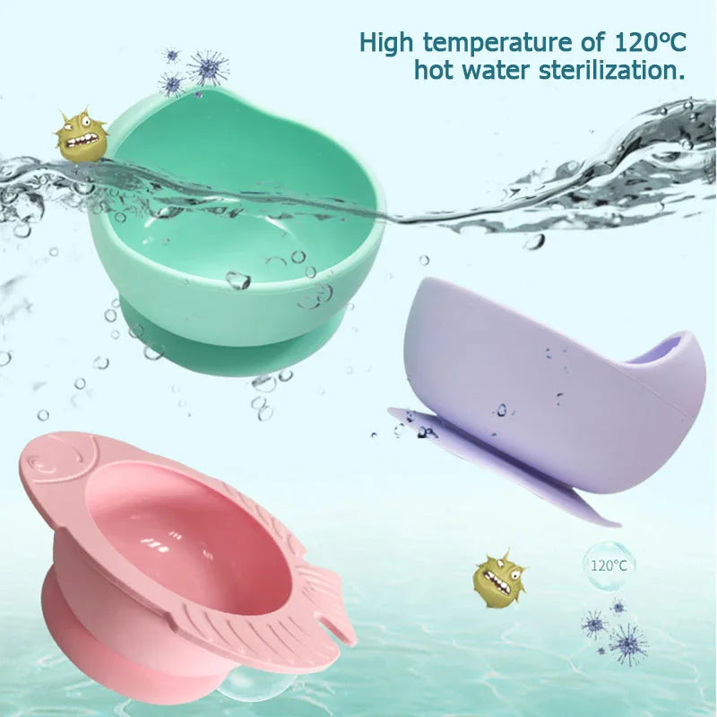Baby Silicone Tableware Strong Sucker Water Bowl Spoon Set Children Suction Bowl Baby Food Bowl Baby Feeding Tableware - Korvel
