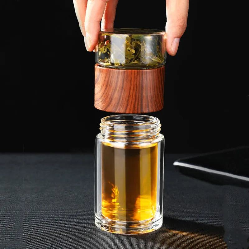 Portable Double Wall Glass Tea Mug Coffee Travel Cup Infuser Drink Bottle Tumbler Drinkware Eco-Friendly - Korvel