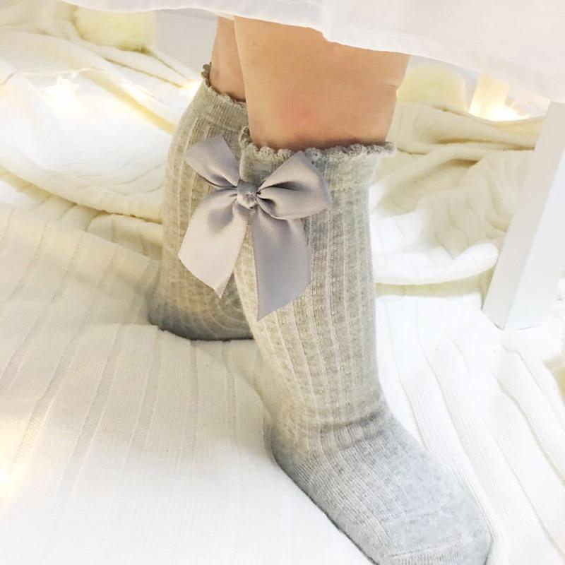 Charming Non-Slip Cotton Knee High Socks with Bow for Baby Girls - Korvel
