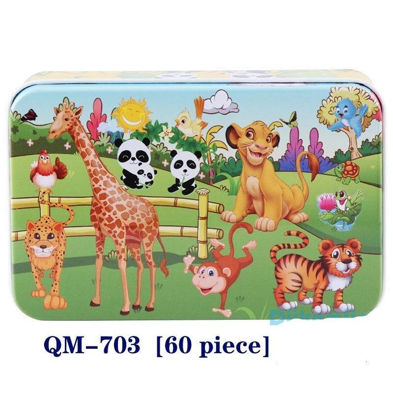 60-Piece Cartoon Animal Wooden Puzzle for Kids - Educational Fun Toy - Korvel