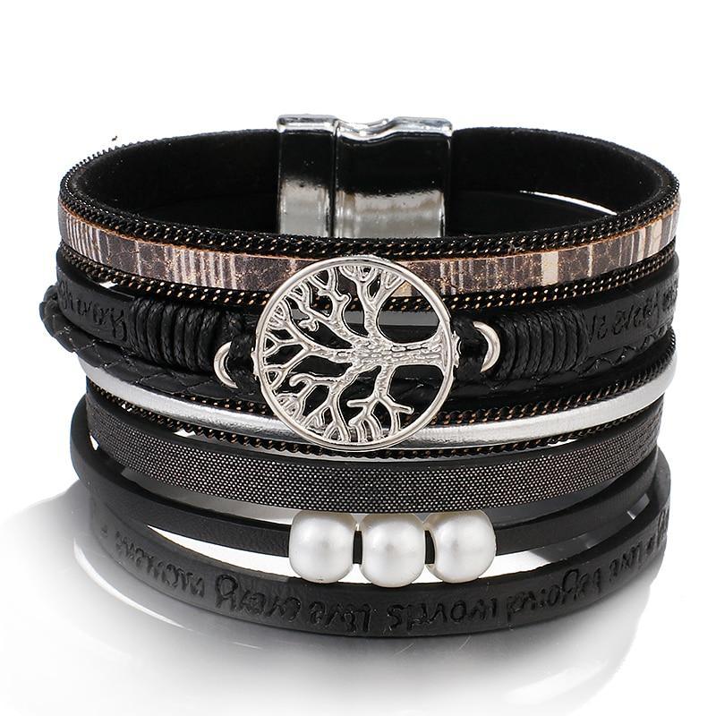 Elegant Handmade Leather Wrap Bracelet with Tree of Life Charm for Men and Women - Korvel