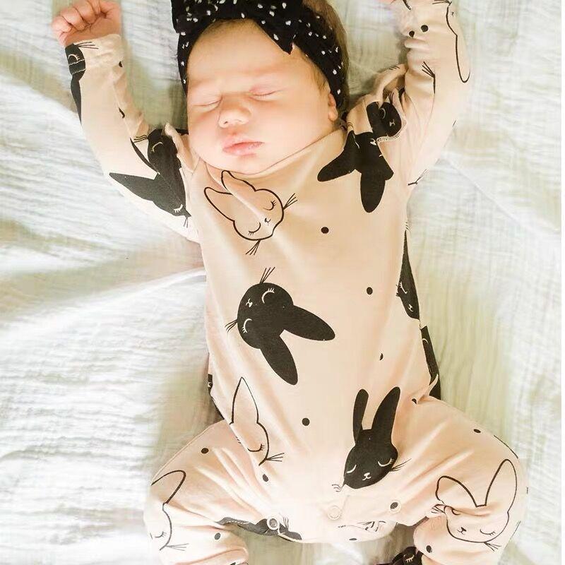 Modern Baby Girls Cartoon Rabbit Pattern Romper Set
