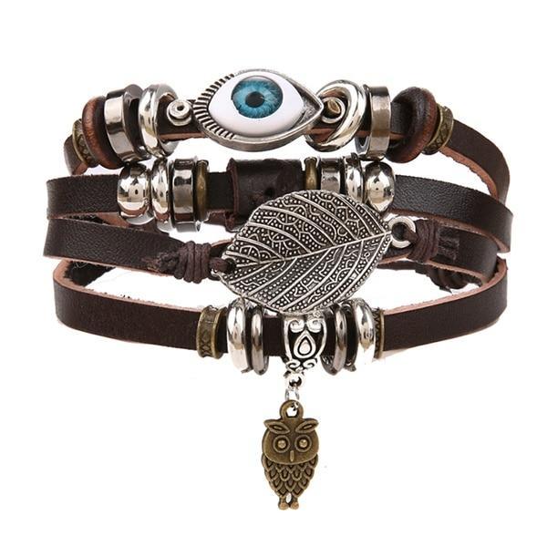 Vintage Black Bead Leather Bracelet for Men and Women
