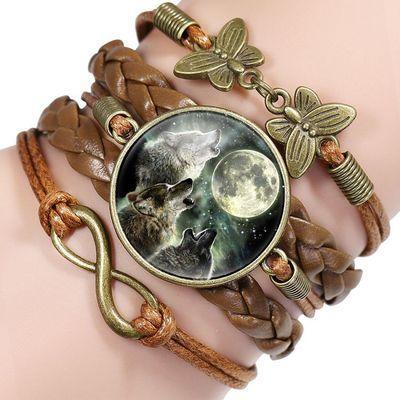 Classic Retro Wolf Head Leather Bracelet for Men & Women