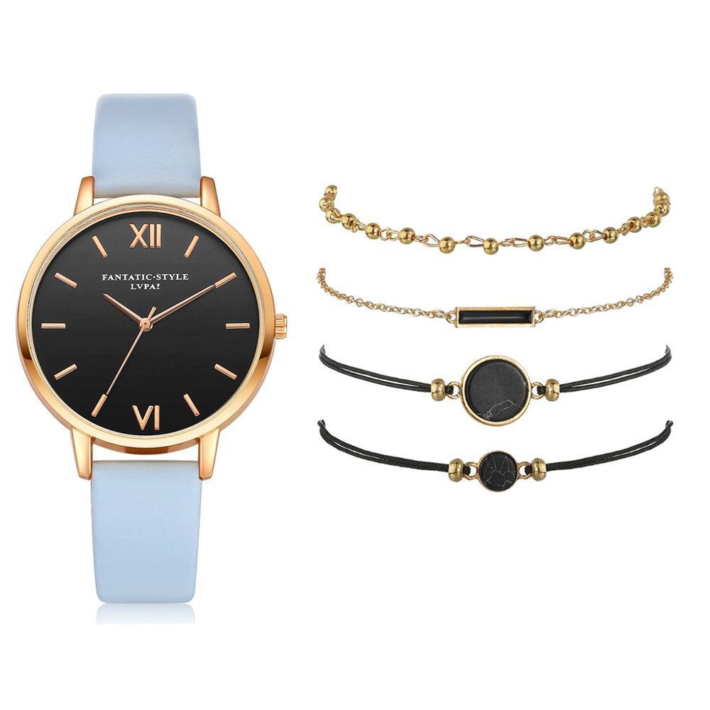 Montre analogique à quartz pour femmes avec bracelet en cuir de luxe