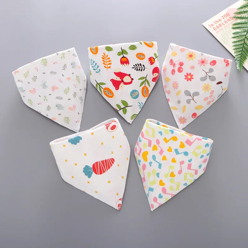 5Pcs/Set Baby Bibs Triangle Double Cotton Bandana Bibs Baby Boys Girls Babador Feeding Smock Infant Burp Cloth Baby Saliva Towel - Korvel