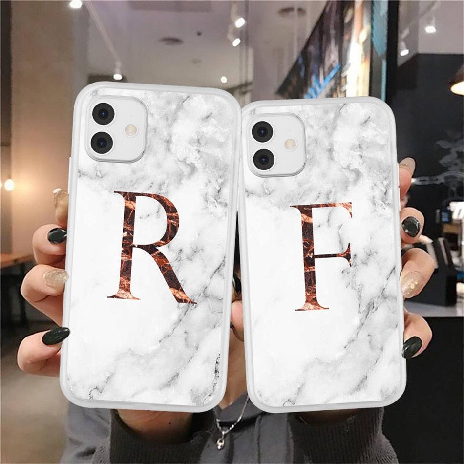 Funda de teléfono de textura de mármol blanco A-Z premium para iPhone 12 Mini