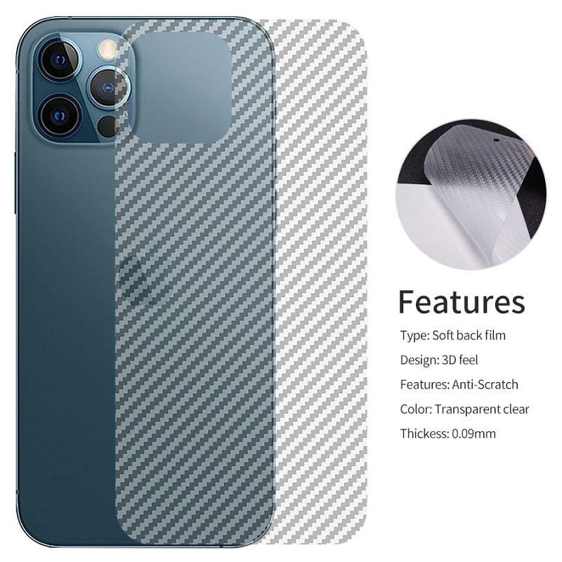 Protecteur d'écran arrière en fibre de carbone pour iPhone