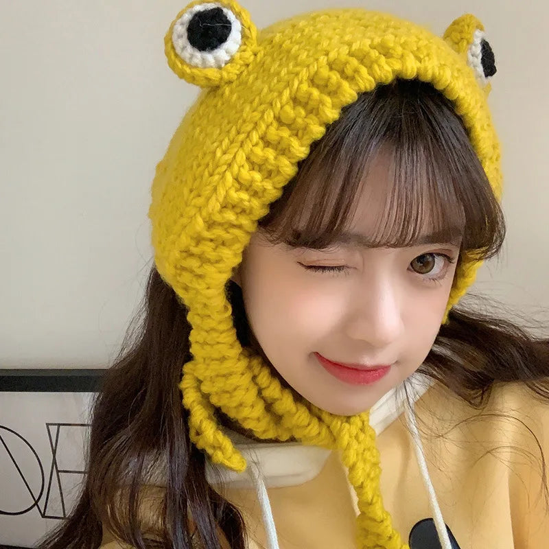 Chapeau en tricot de grenouille mignon pour femmes