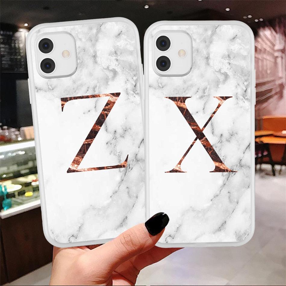 Funda de teléfono de textura de mármol blanco A-Z premium para iPhone 12 Mini