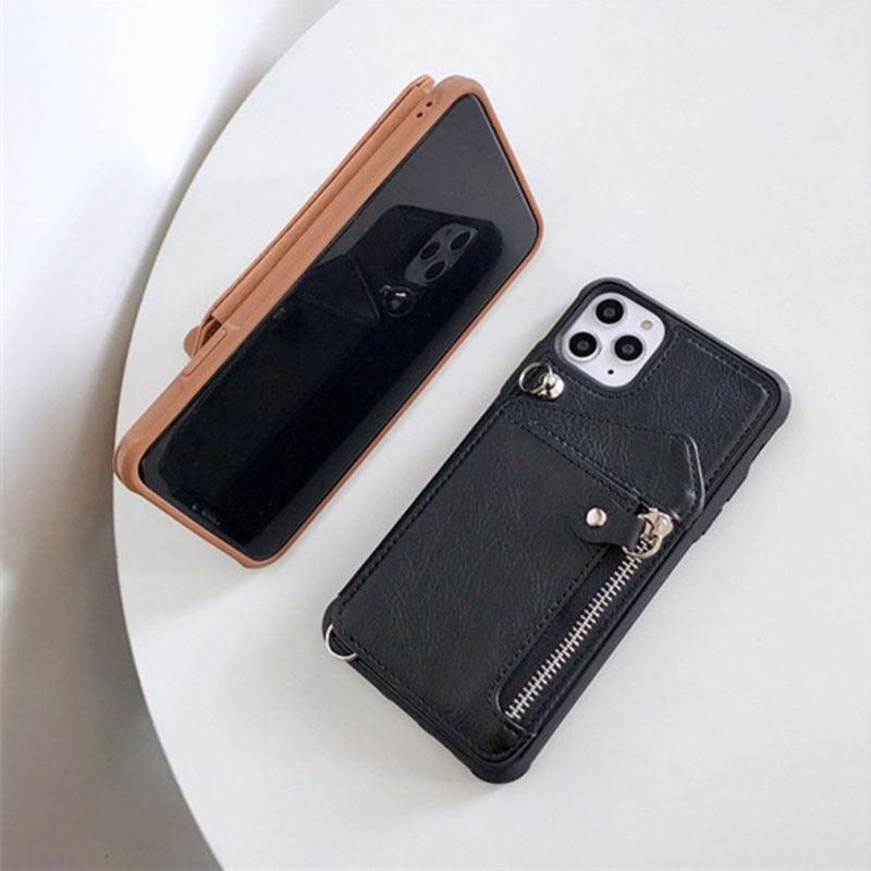 Funda cruzada de cuero de lujo con correa para billetera para iPhone