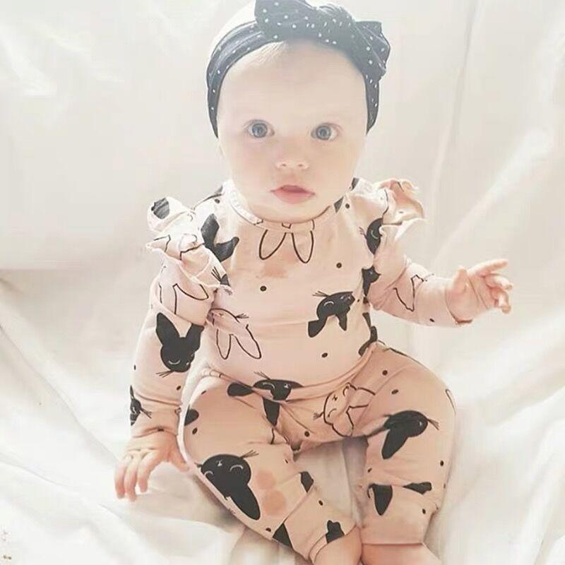 Modern Baby Girls Cartoon Rabbit Pattern Romper Set