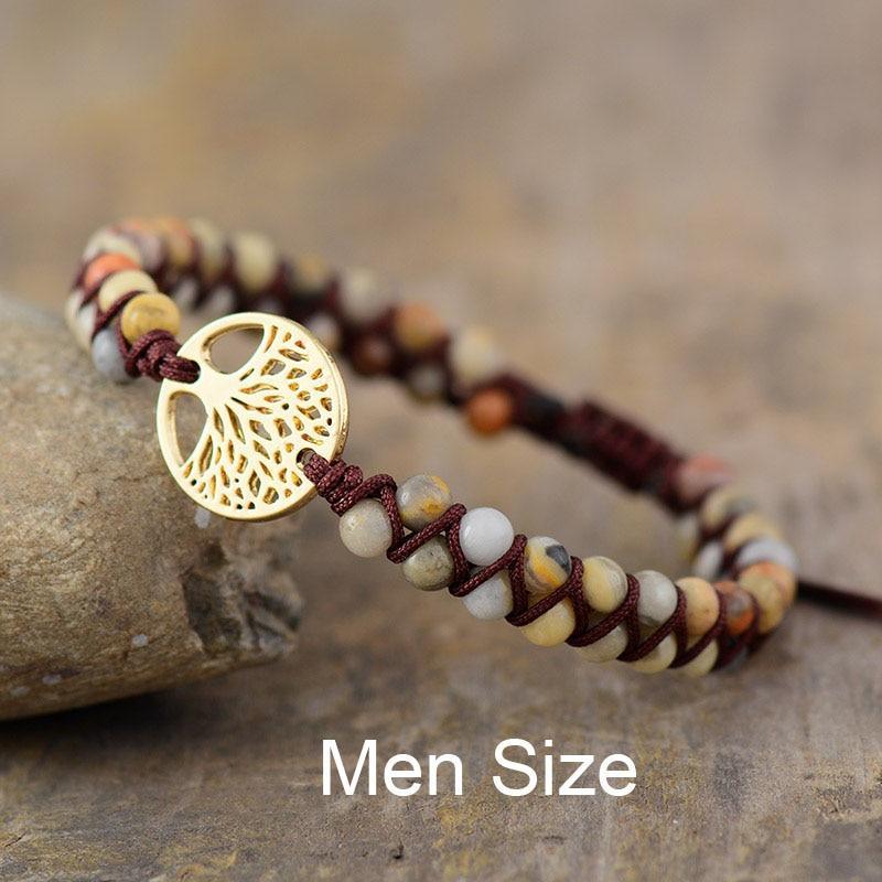 Luxury Handmade Tree Charm Bracelet - African Jasper Braided Design
