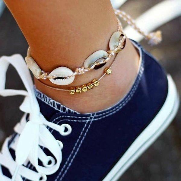 Bracelet de cheville en coquillage étoilé bohème de luxe pour femmes