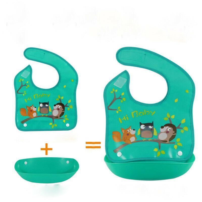 Bib de bebé de silicona ajustable y a prueba de agua con recolector de comida