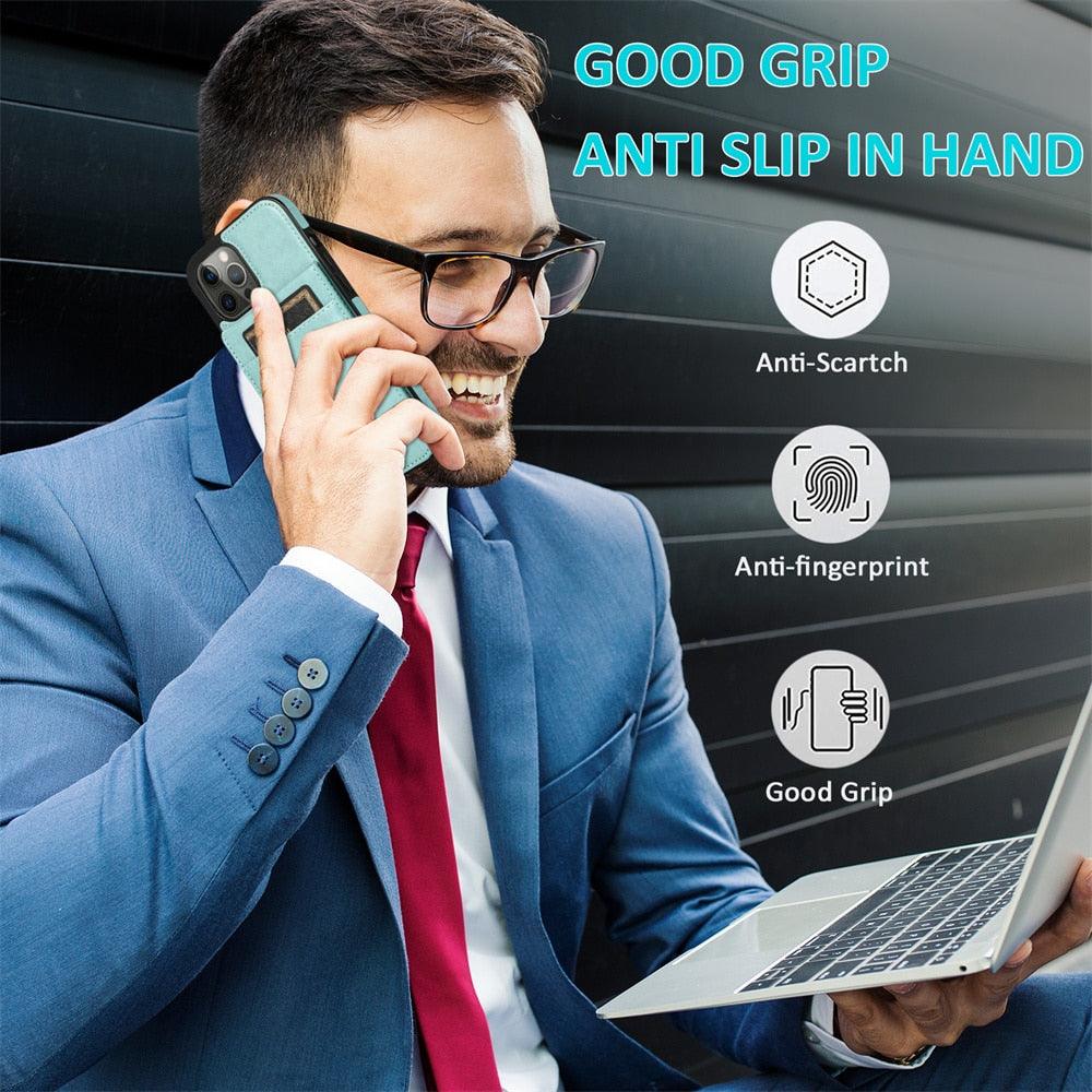 Coque de téléphone en cuir de luxe avec porte-cartes pour iPhone