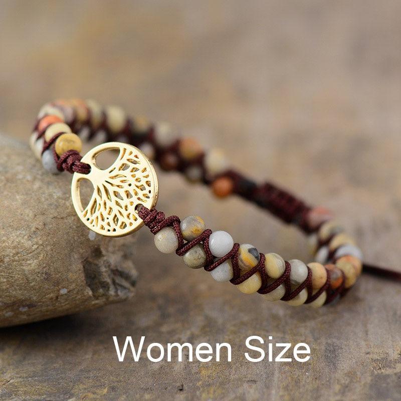 Luxury Handmade Tree Charm Bracelet - African Jasper Braided Design