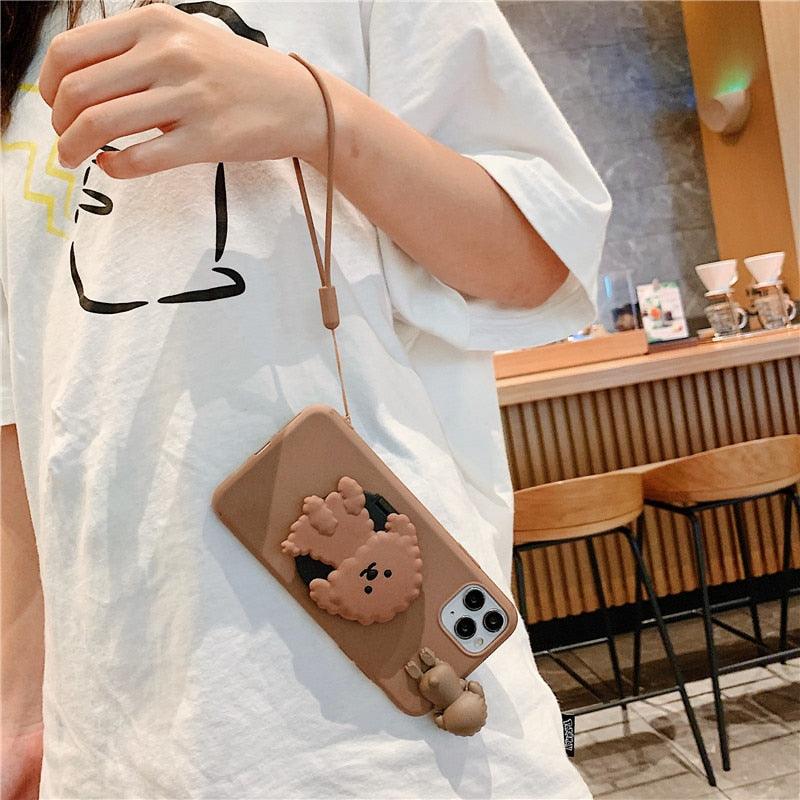3D Cute Cartoon Dog Mirror Stand Phone Case for iPhone