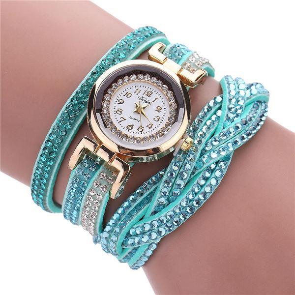 Montre Bracelet en Rhinestones pour Femmes en Quartz Doré Élégant
