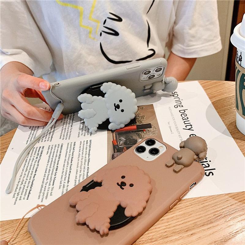 3D Cute Cartoon Dog Mirror Stand Phone Case for iPhone