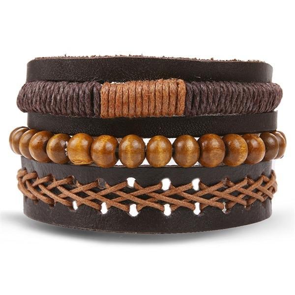 Vintage Black Bead Leather Bracelet for Men and Women