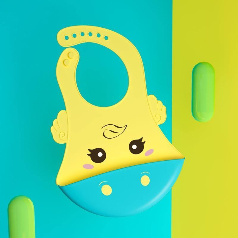 Bib de bebé de silicona ajustable con gran bolsillo - Impermeable y suave