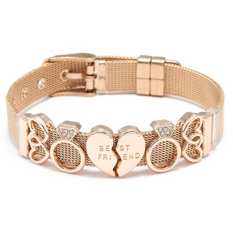 Conjunto de Pulseras de Acero Inoxidable Elegante con Charm de Corazón de Cristal