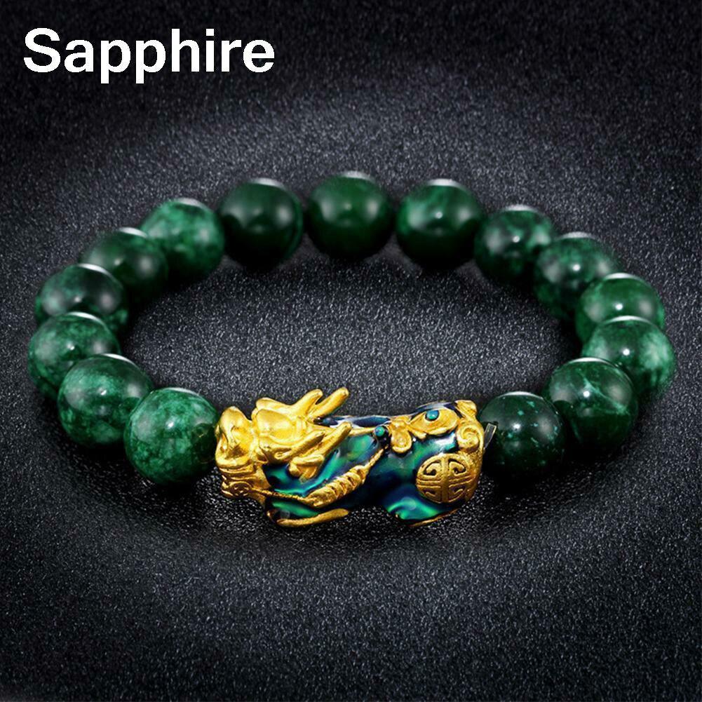 Obsidian Stone Beads Bracelet - Unisex Gold Black Pixiu Design