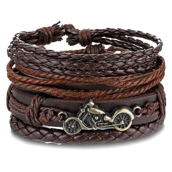Vintage Black Bead Leather Bracelet for Men and Women