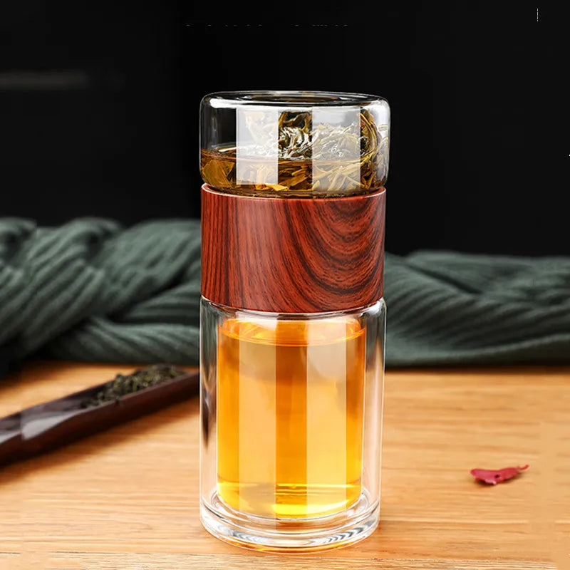 Portable Double Wall Glass Tea Mug Coffee Travel Cup Infuser Drink Bottle Tumbler Drinkware Eco-Friendly - Korvel