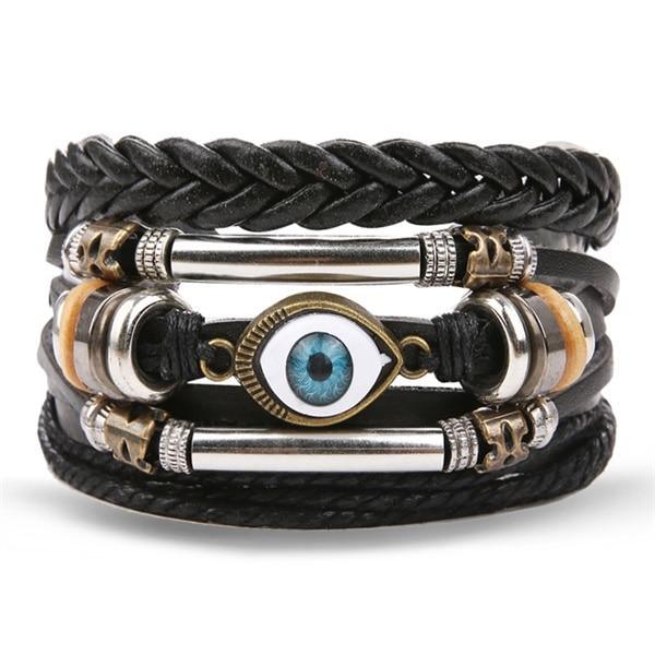 Vintage Black Bead Leather Bracelet for Men and Women