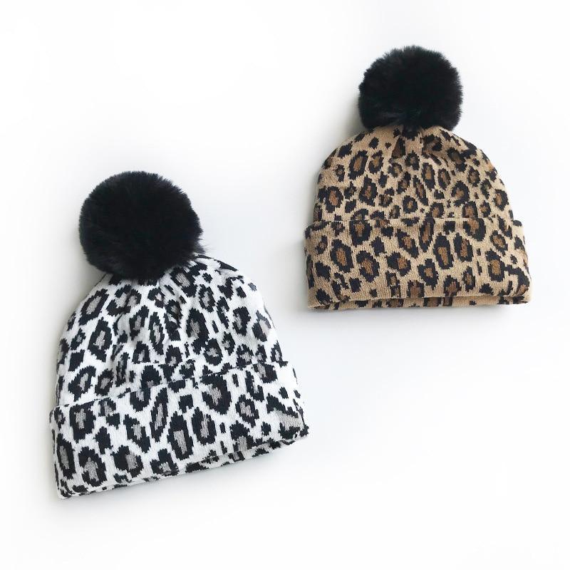 Elegant Leopard Design Winter Hats for Mothers and Children