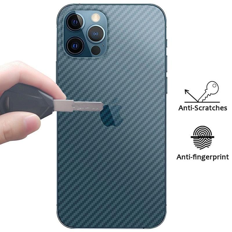 Protecteur d'écran arrière en fibre de carbone pour iPhone