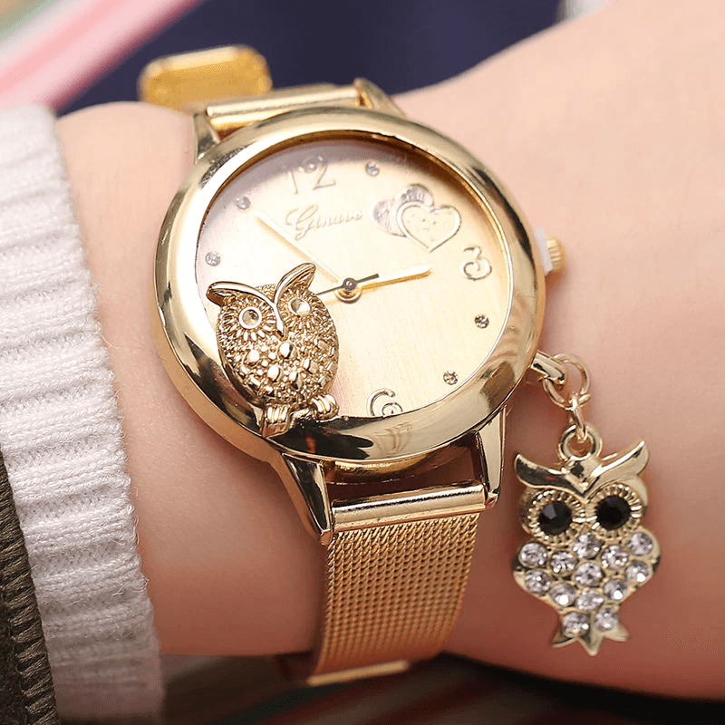 Montre Pendentif Hibou en Or Rose STEVVEX pour Femmes