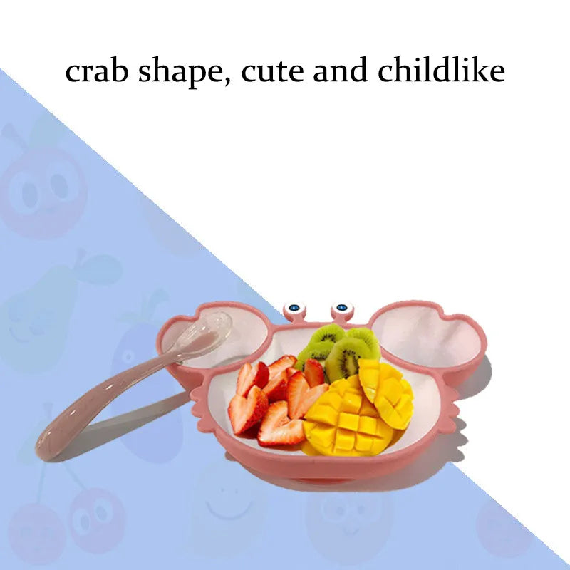 Sub-grid Silicone Sucker Tableware For Baby Cartoon Crab Anti-fall Dinner Plate Infant Kids Supplementary Food Bowl Soft Dishes - Korvel