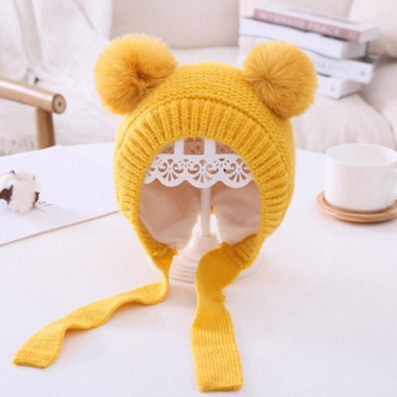 Handmade Modern Trend Winter Knitted Baby Hat with Double Pompoms