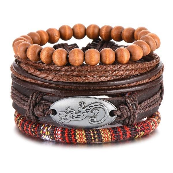 Vintage Black Bead Leather Bracelet for Men and Women