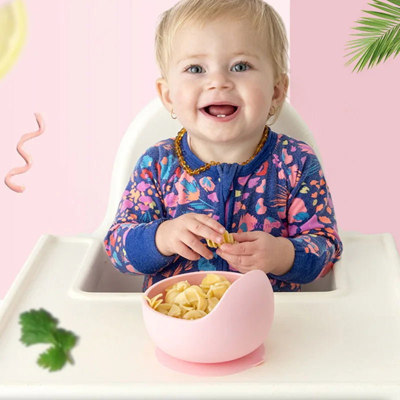 Baby Silicone Tableware Strong Sucker Water Bowl Spoon Set Children Suction Bowl Baby Food Bowl Baby Feeding Tableware - Korvel