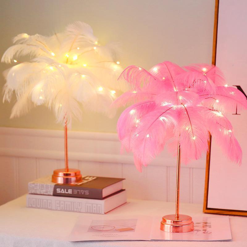 Lampe de Table STEVVEX en Plume - Lampe de Nuit LED Rechargeable par USB
