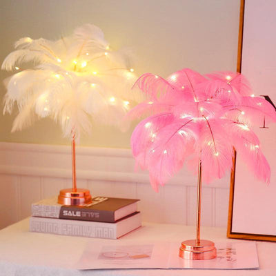 STEVVEX Feather Table Lamp - USB Rechargeable LED Night Light
