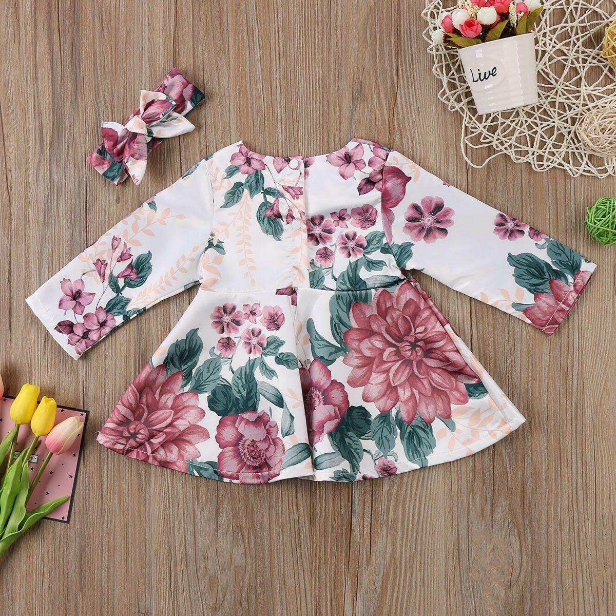Floral Long Sleeve Dress Set for Newborn Girls