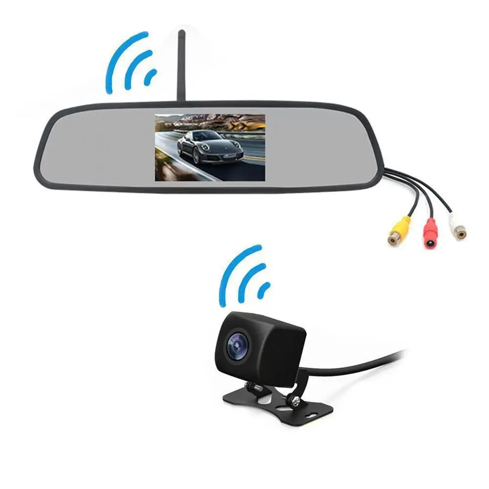 Rearview Mirror Camera Dvr 4.3-inch Rear View Mirror + Reversing Camera Wireless Car Reversing Camera Automobile Video Recorder - Korvel