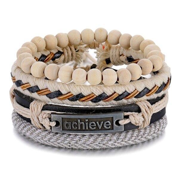 Vintage Black Bead Leather Bracelet for Men and Women
