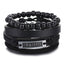 Vintage Black Bead Leather Bracelet for Men and Women