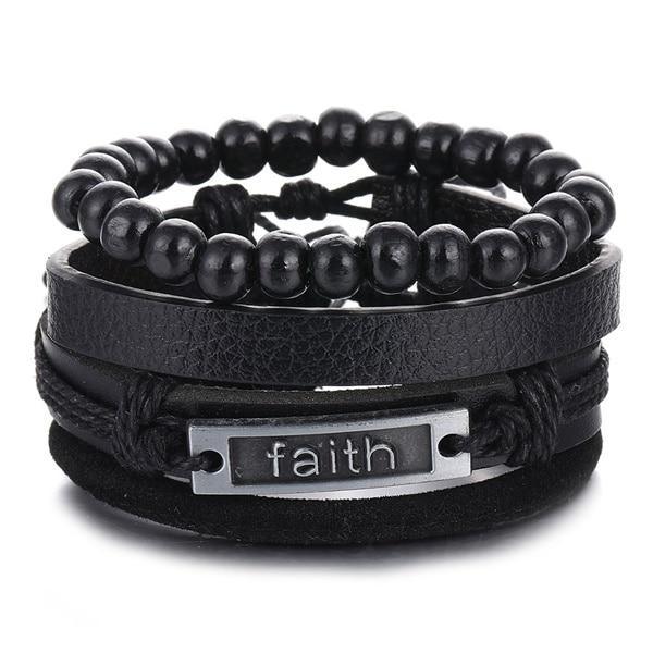 Vintage Black Bead Leather Bracelet for Men and Women