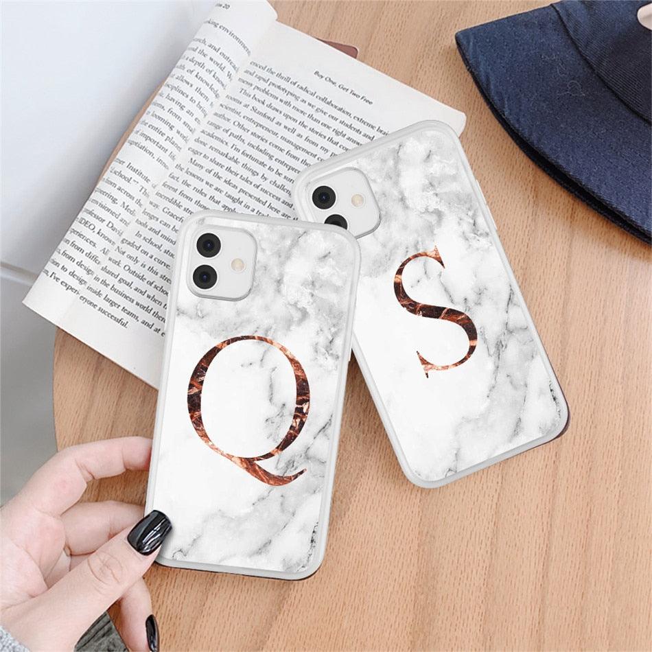 Funda de teléfono de textura de mármol blanco A-Z premium para iPhone 12 Mini