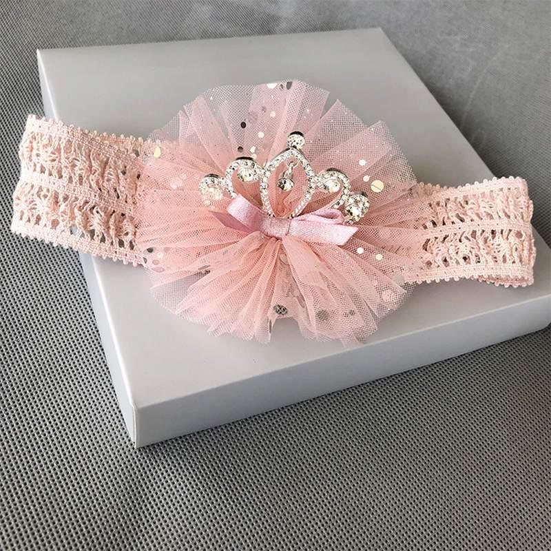 Elegant Handmade Baby Girl Hair Band with Rhinestone Crown - Perfect for Infants - Korvel